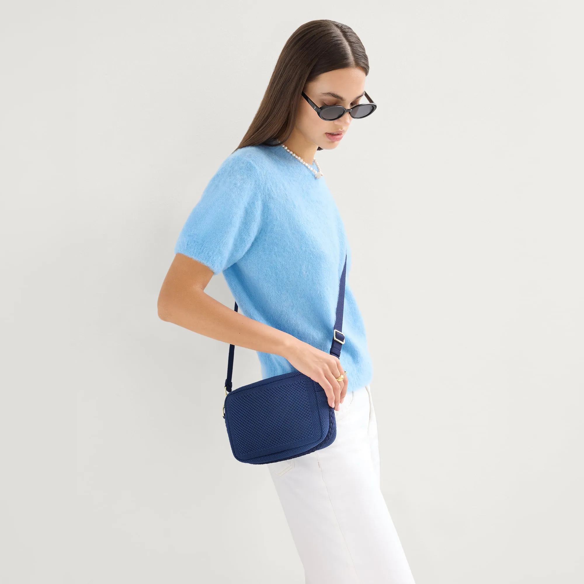 The Crossbody Camera Bag - Lagoon Open-Knit sold by Rothy's product image thumbnail 3