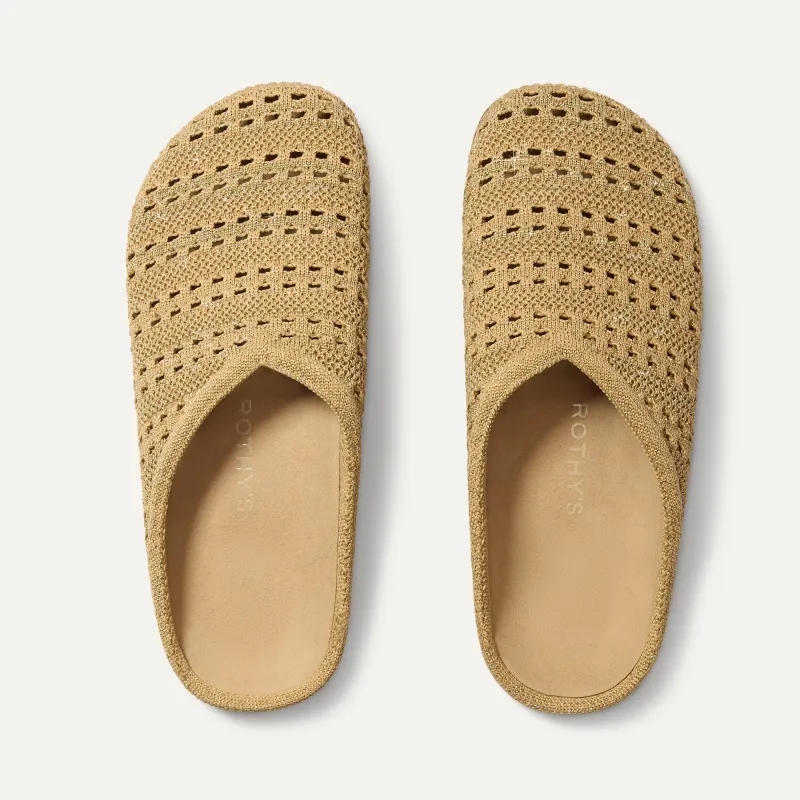 The Casual Clog - Metallic Golden Crochet made by Rothy's