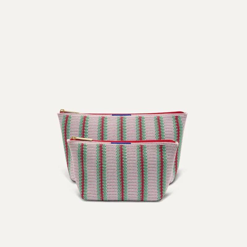 The Travel Pouch Set - Watermelon Market Stripe made by Rothy's