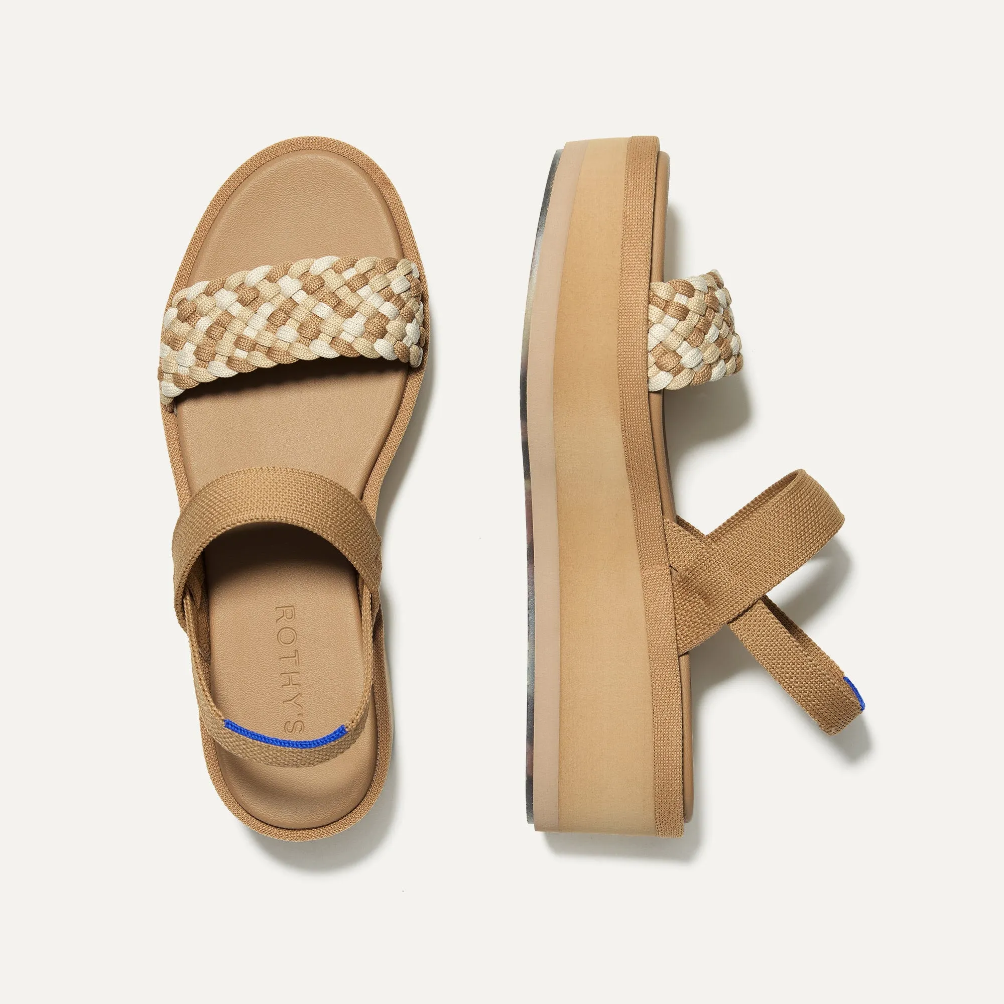 The Lightweight Wedge Sandal - Beach Sand Woven sold by Rothy's