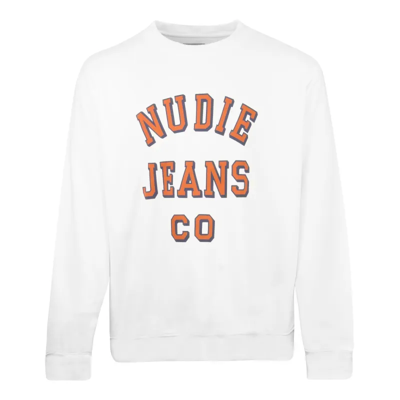 Nudie Jeans Lasse Logo Crewneck Sweat White sold by Roulette