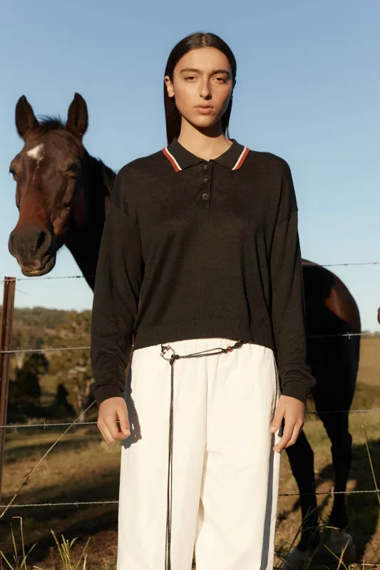 Uma Linen Knit Polo Top sold by Rowie the Label