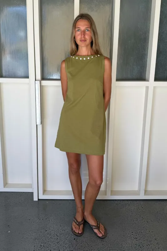 Muriel Button Boatneck Mini Dress made by Rowie the Label