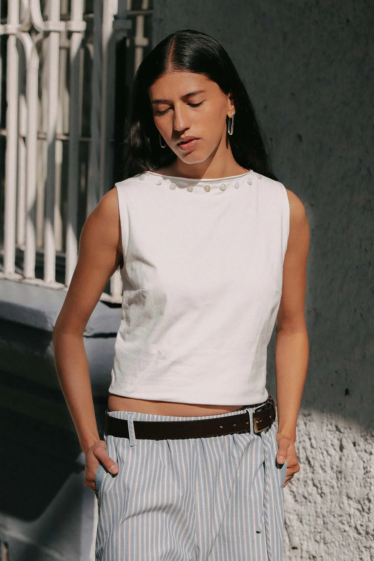 Muriel Button Boatneck Tank sold by Rowie the Label