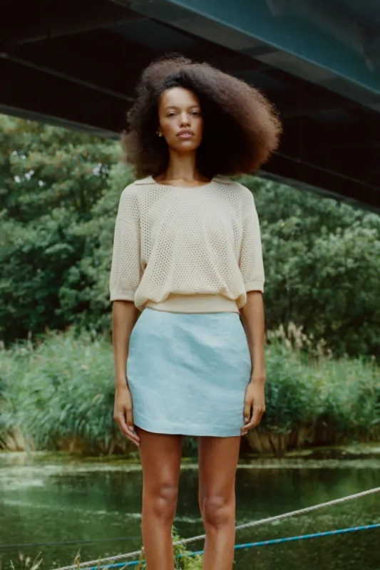 Tau Silk Linen Mini Skirt sold by Rowie the Label