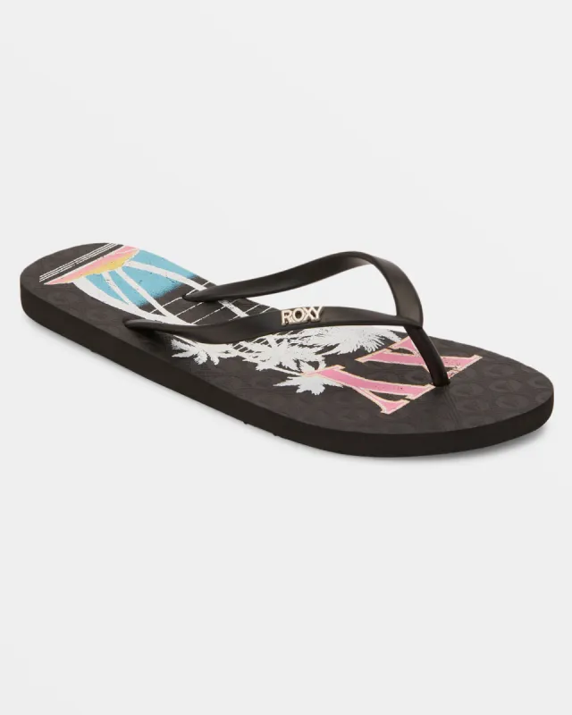 Viva Stamp Flip-Flops - Black Graphic sold by Roxy