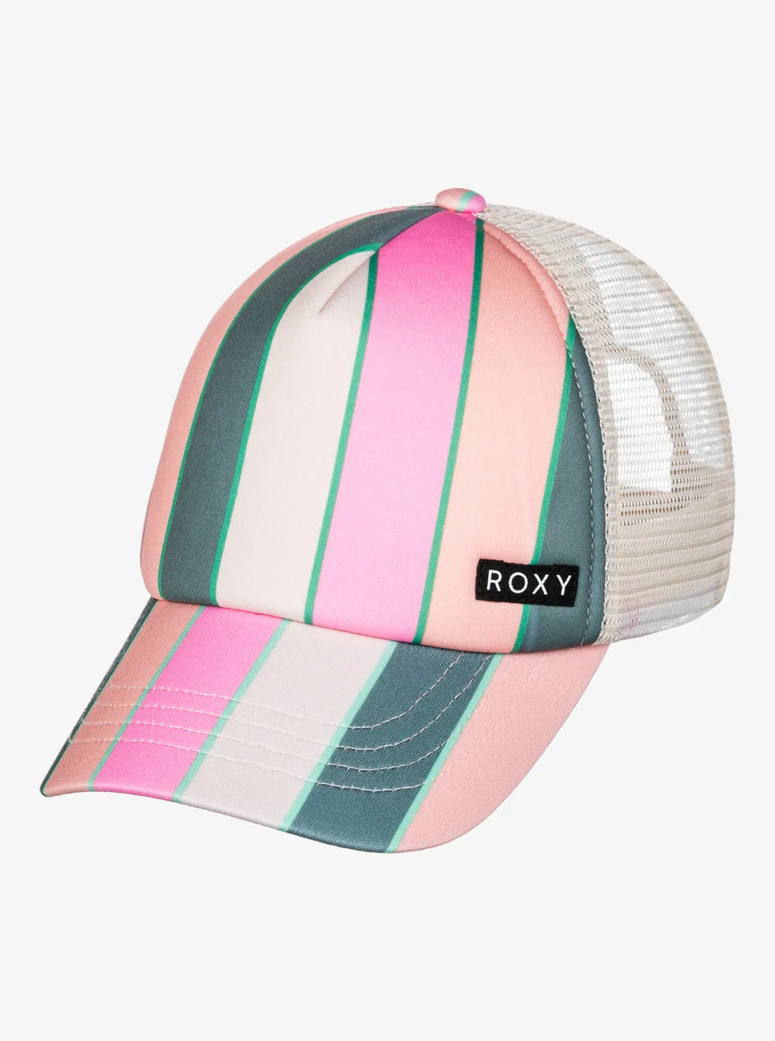 Girls 4-16 Honey Coconut Trucker Hat - Agave Green Very Vista Stripe sold by Roxy