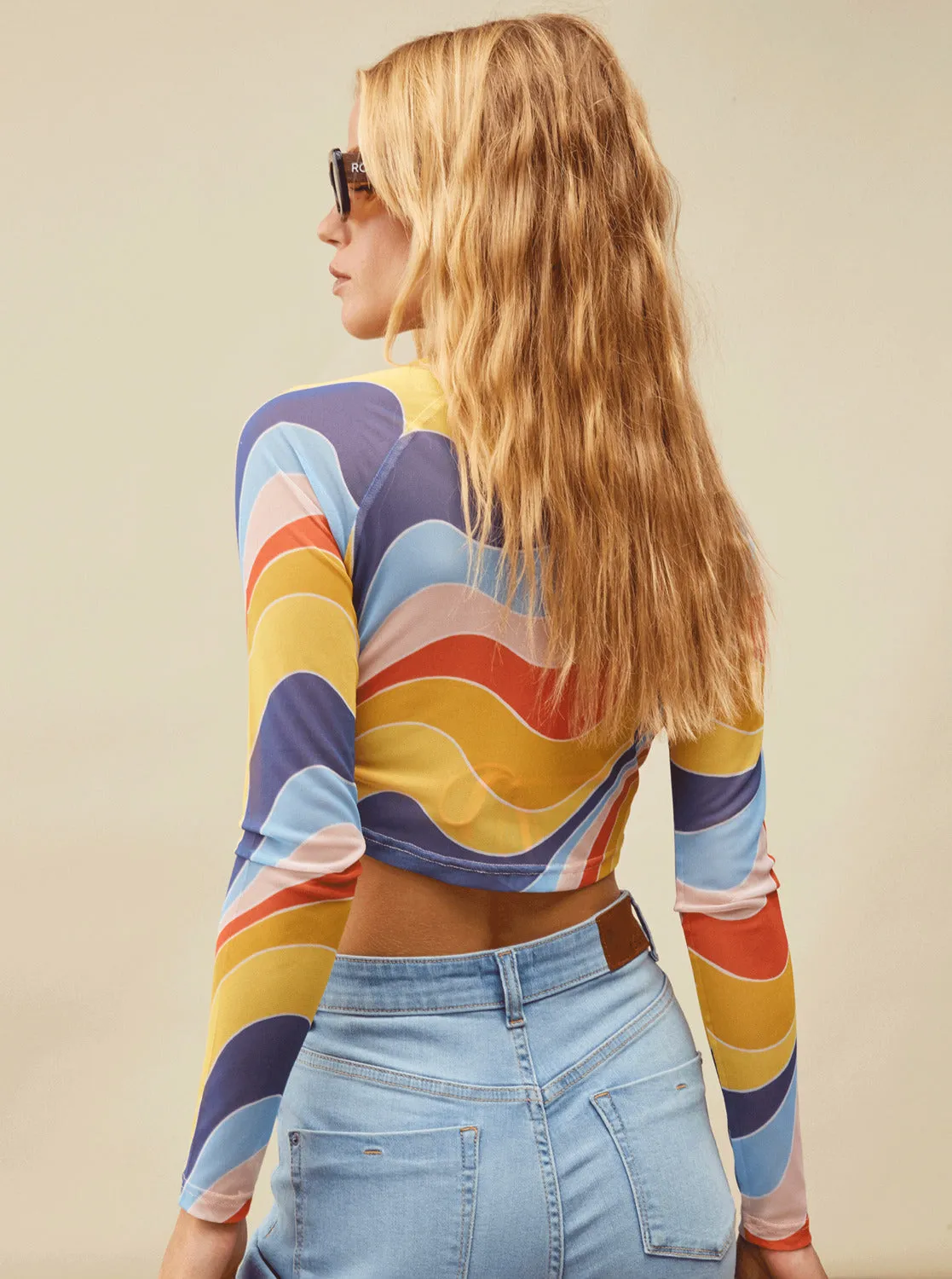 Just A Friend Logn Sleeve Mesh Crop Top - Tiger Lily Cruz sold by Roxy product image thumbnail 3