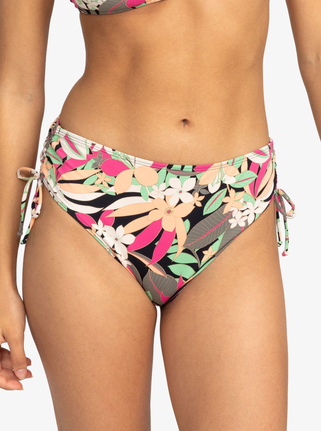 Printed Beach Classics Mod Lace Up Bikini Bottoms - Anthracite Palm Song S sold by Roxy
