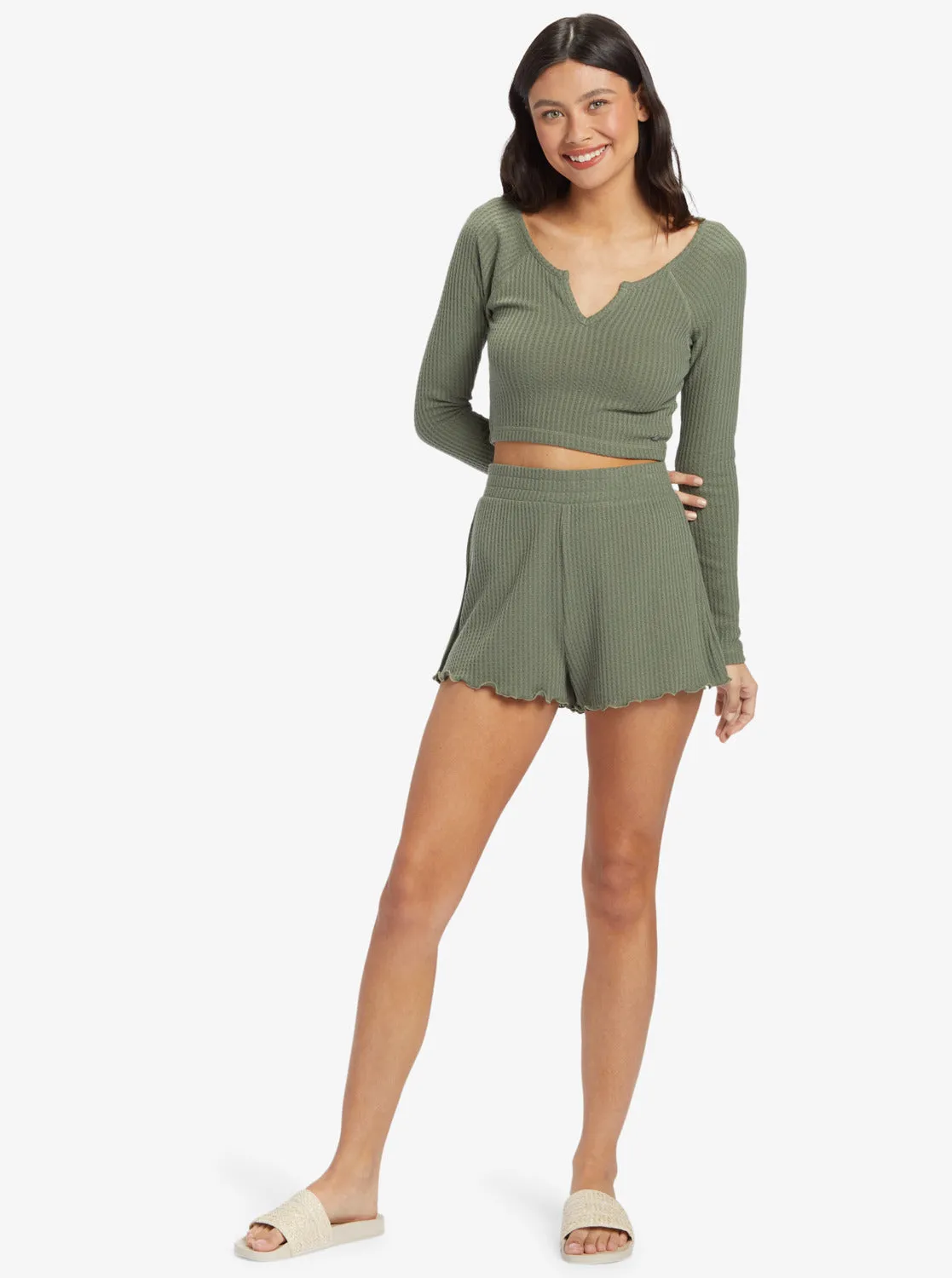 Cropped Long Sleeve Waffle Top - Agave Green sold by Roxy product image thumbnail 5