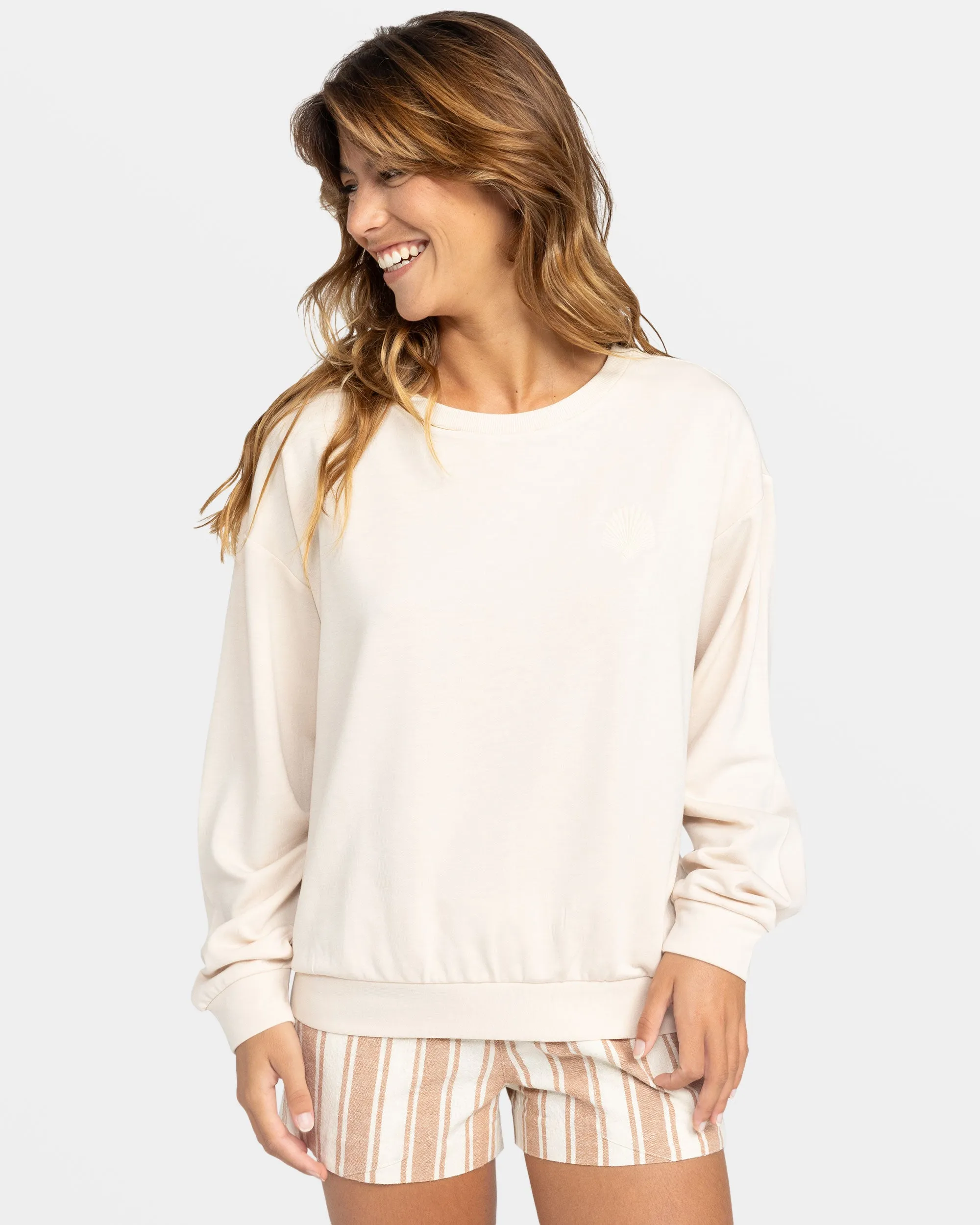 Surfing By Moonlight Pullover Sweatshirt - Parchment sold by Roxy