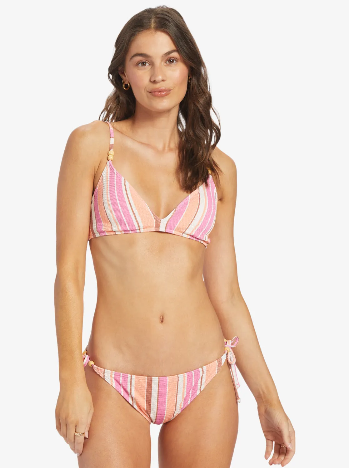Palm Tree Dreams Triangle Bikini Top - Shocking Pink Retro Stripe sold by Roxy