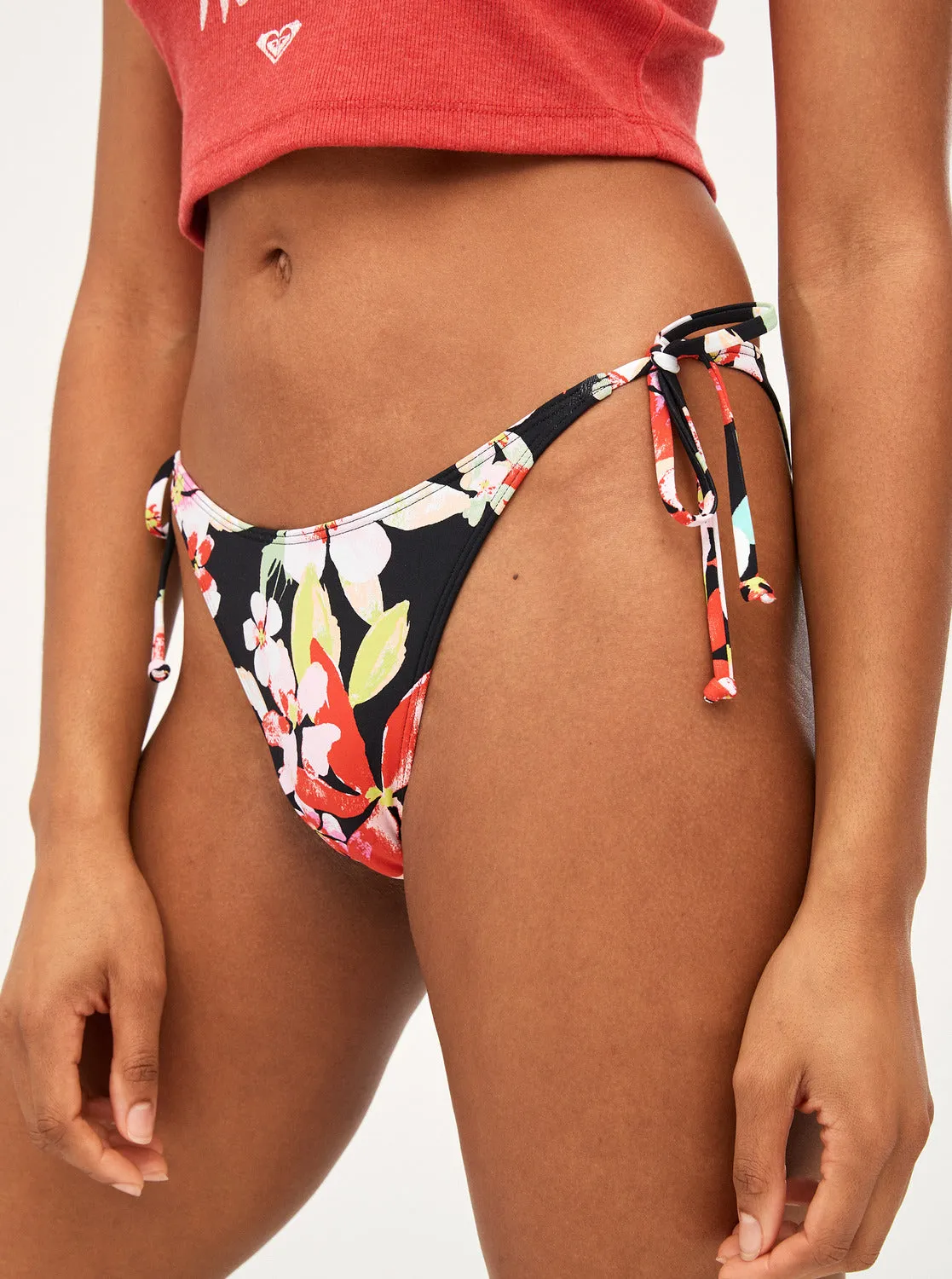 Printed Beach Classics Tie Side High Leg Cheeky Bikini Bottoms - Anthracite New Life sold by Roxy