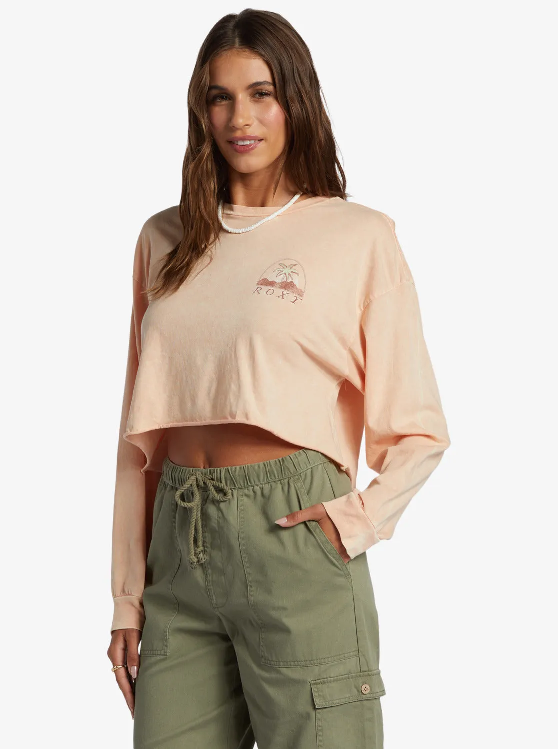 Palm Arcana Cropped Oversized Long Sleeve T-Shirt - Salmon sold by Roxy product image thumbnail 2