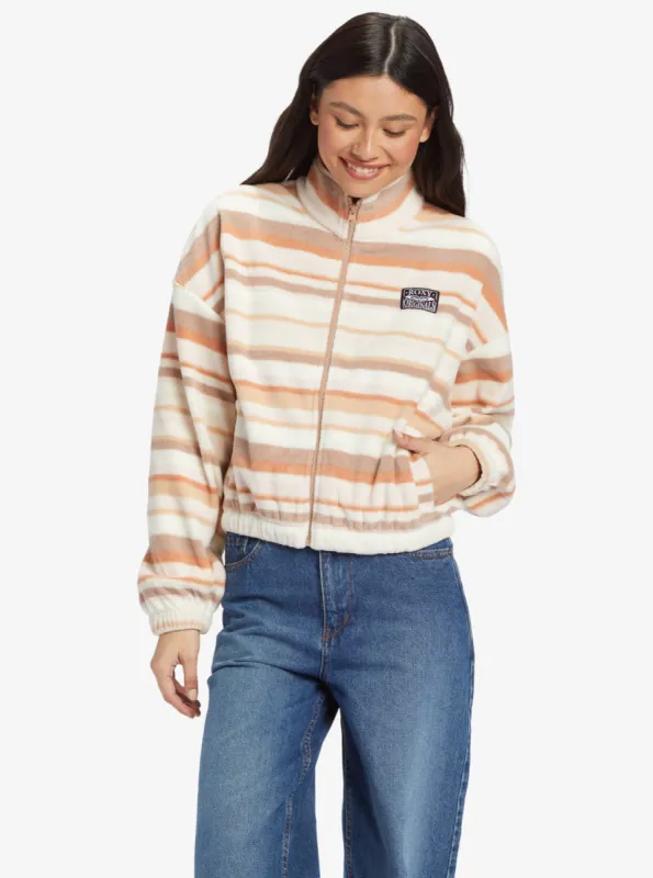 Dawn To Dusk Full Zip Stripe Zip-Up Fleece - Warm Taupe Mirage Stripe sold by Roxy