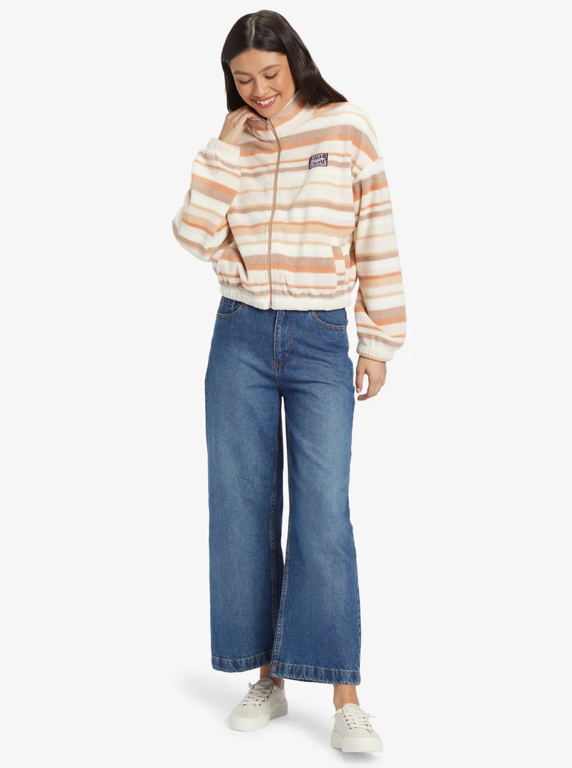 Dawn To Dusk Full Zip Stripe Zip-Up Fleece - Warm Taupe Mirage Stripe sold by Roxy product image thumbnail 5