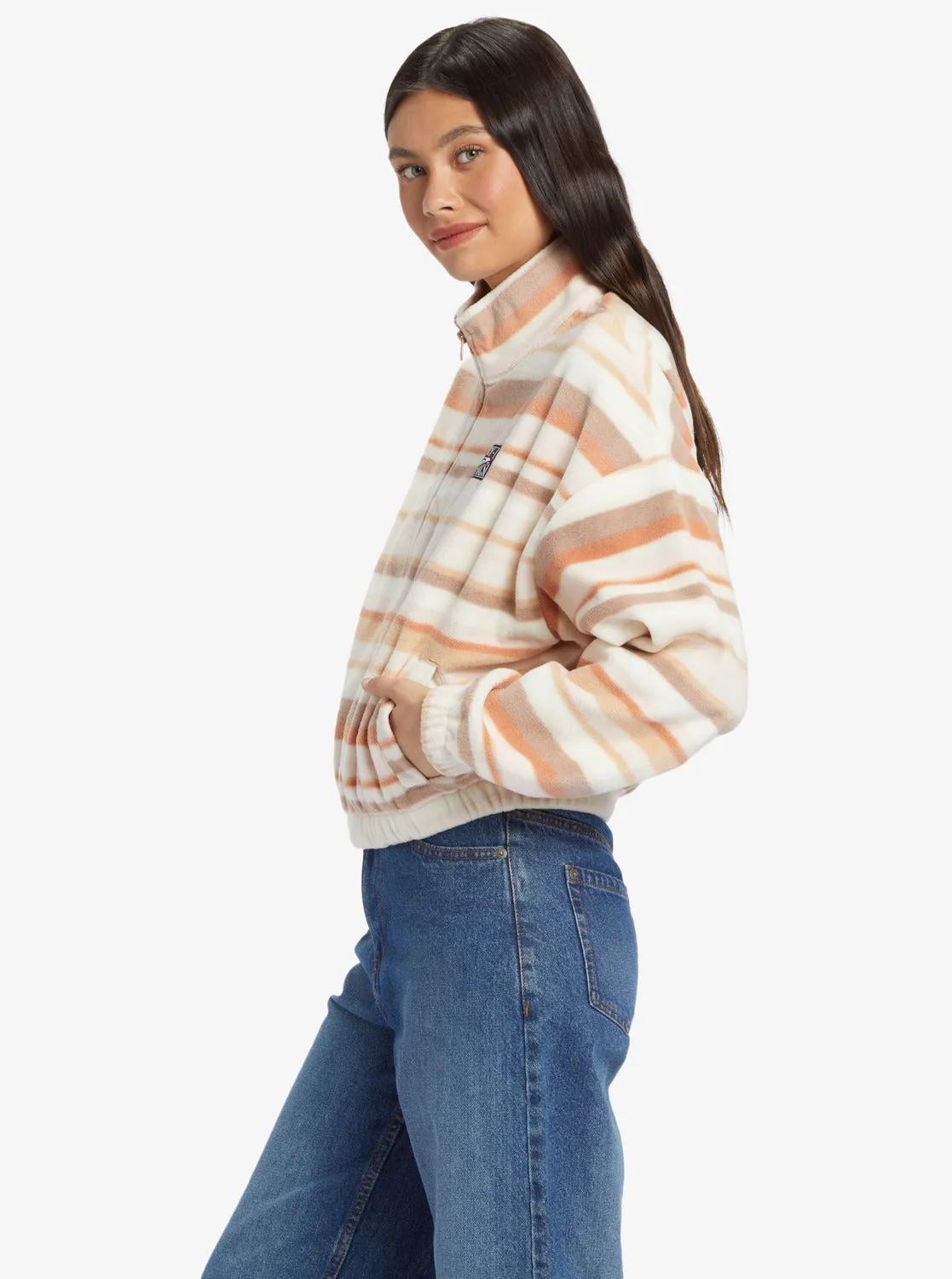 Dawn To Dusk Full Zip Stripe Zip-Up Fleece - Warm Taupe Mirage Stripe sold by Roxy product image thumbnail 2