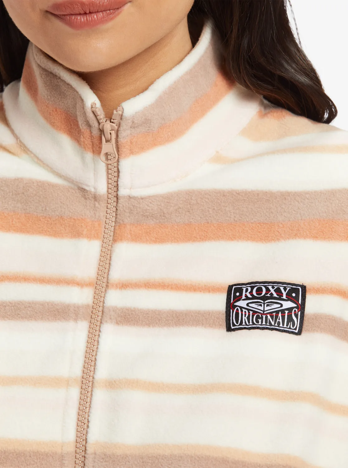 Dawn To Dusk Full Zip Stripe Zip-Up Fleece - Warm Taupe Mirage Stripe sold by Roxy product image thumbnail 3