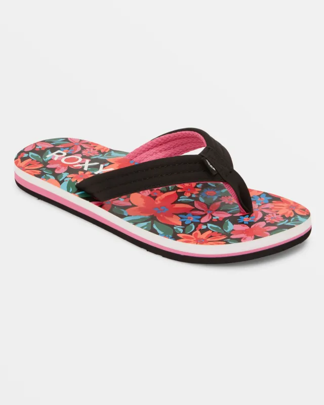 Girls 4-16 Vista Loreto Flip-Flops - Black/Cactus Flower sold by Roxy