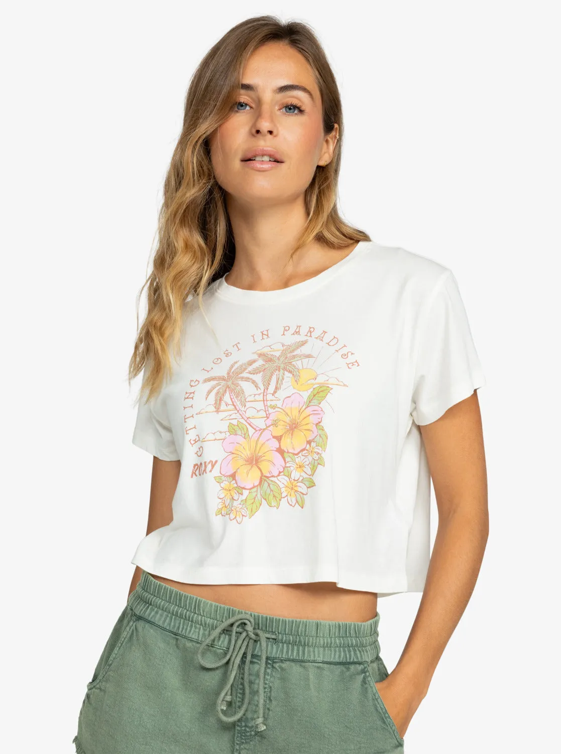 Hibiscus Paradise Cropped T-Shirt - Snow White sold by Roxy product image thumbnail 5