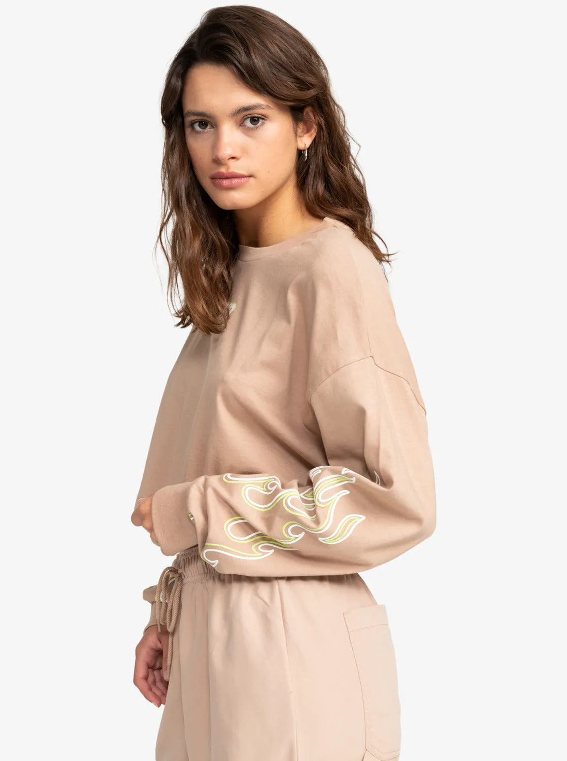 Active Collection Cropped Oversized Long Sleeve T-Shirt - Warm Taupe sold by Roxy product image thumbnail 2