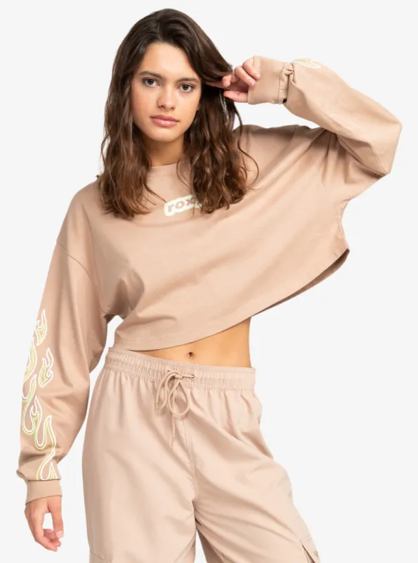 Active Collection Cropped Oversized Long Sleeve T-Shirt - Warm Taupe sold by Roxy