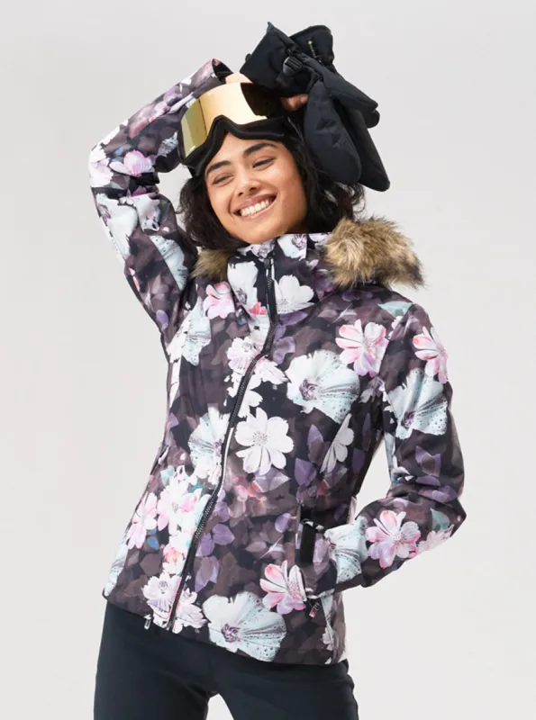 Jet Ski Technical Snow Jacket - True Black Blurry Flower sold by Roxy