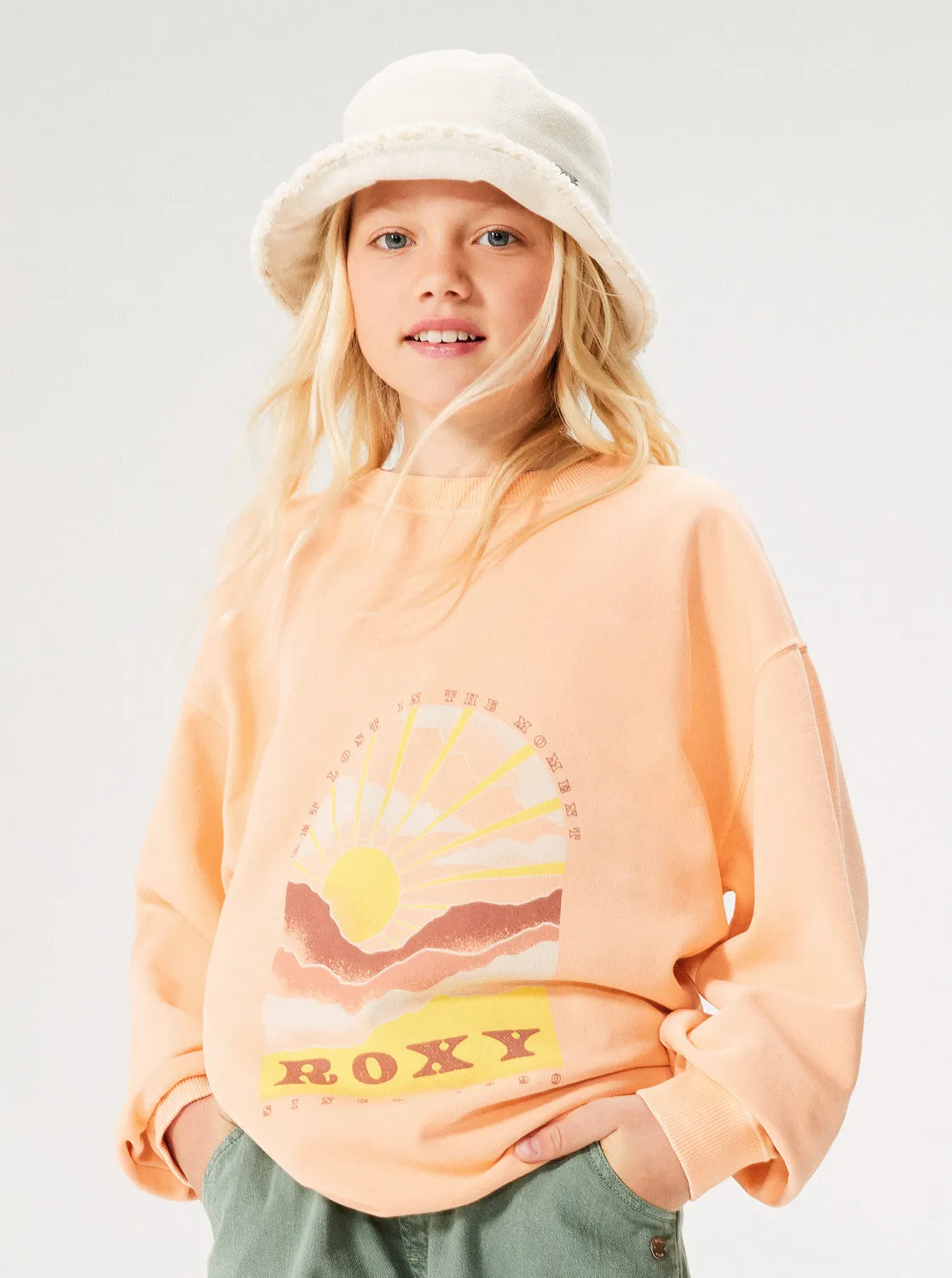 Girls 4-16 Lineup Crew Neck Terry Sweatshirt - Peach Parfait sold by Roxy