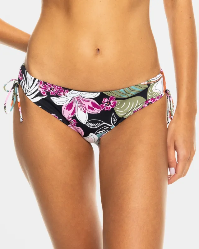 Beach Classics Hipster Ties Bikini Bottom - Anthracite Moody Tropical Swim sold by Roxy