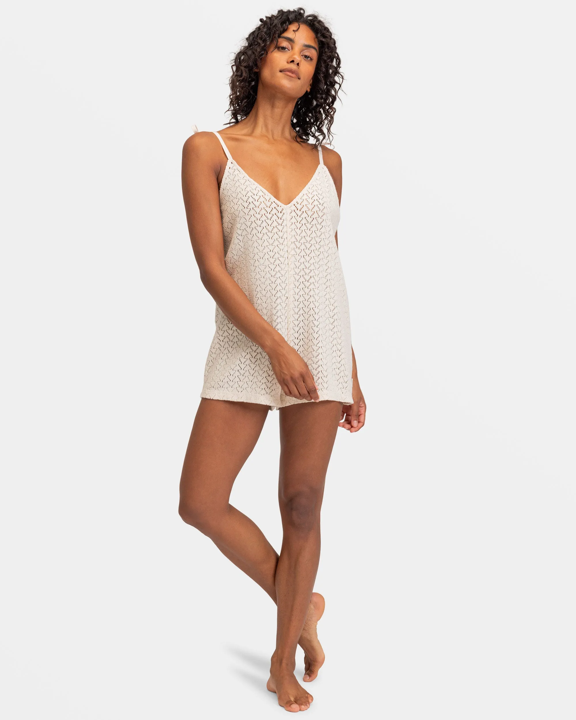 Ocean Riders Crochet Beach Romper - Tapioca sold by Roxy product image thumbnail 3
