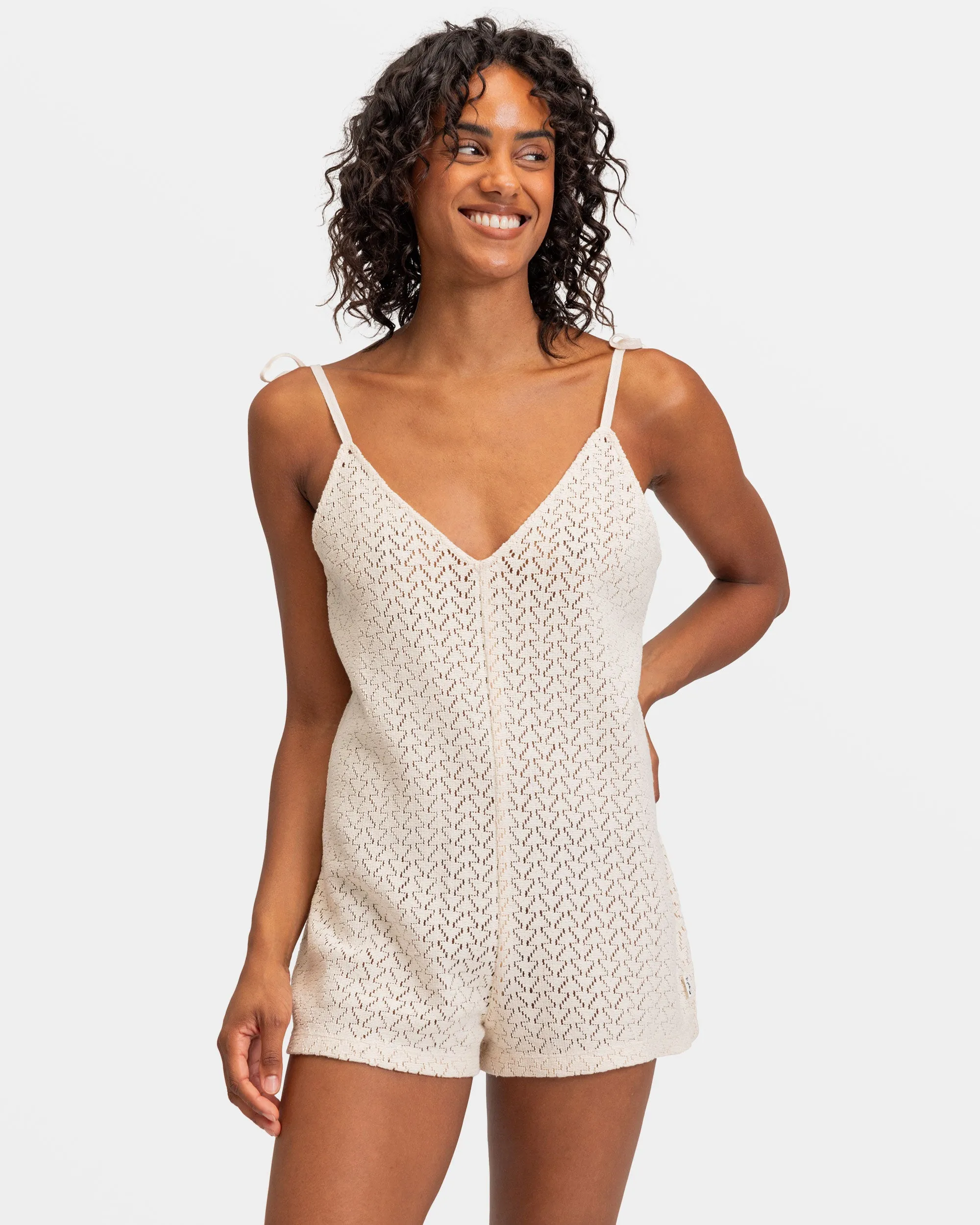 Ocean Riders Crochet Beach Romper - Tapioca sold by Roxy
