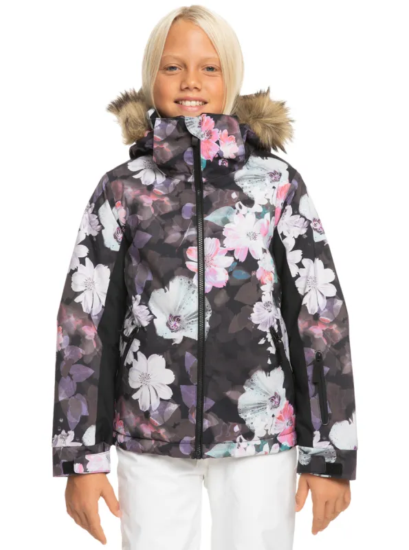 Girls 4-16 American Pie Technical Snow Jacket - True Black Blurry Flower sold by Roxy
