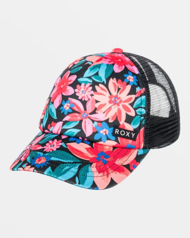 Girls 4-16 Honey Coconut Trucker Hat - Anthracite Floral Fiesta sold by Roxy