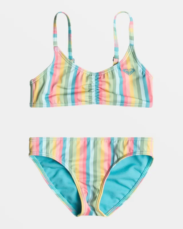 Girls 2-7 Rainbow Stripe Bralette Bikini Set - Maui Blue Rainbow Stripe sold by Roxy