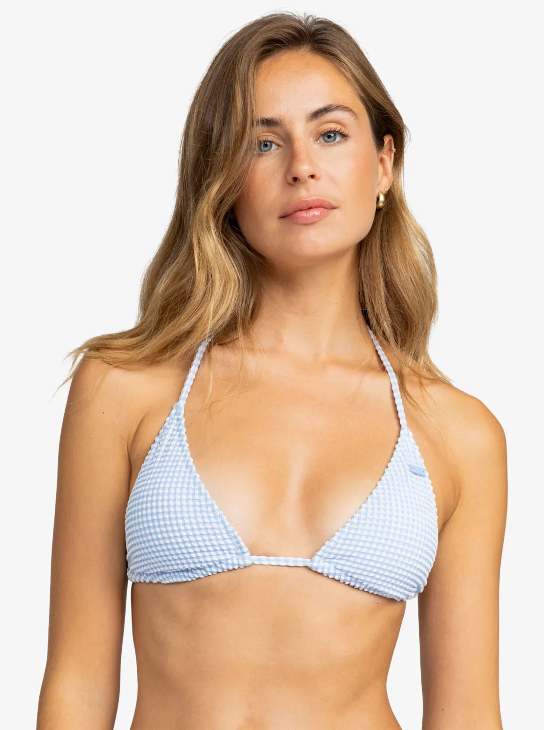 Gingham Tiki Triangle Bikini Top - Bel Air Blue Minivich sold by Roxy