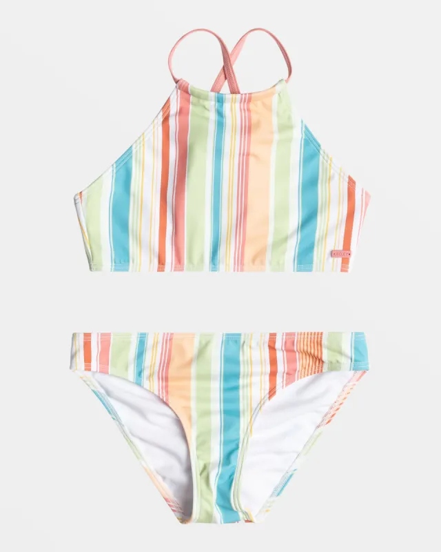 Girls 4-16 Siesta Stripe High Neck Bikini Set - White Salty Stripe sold by Roxy