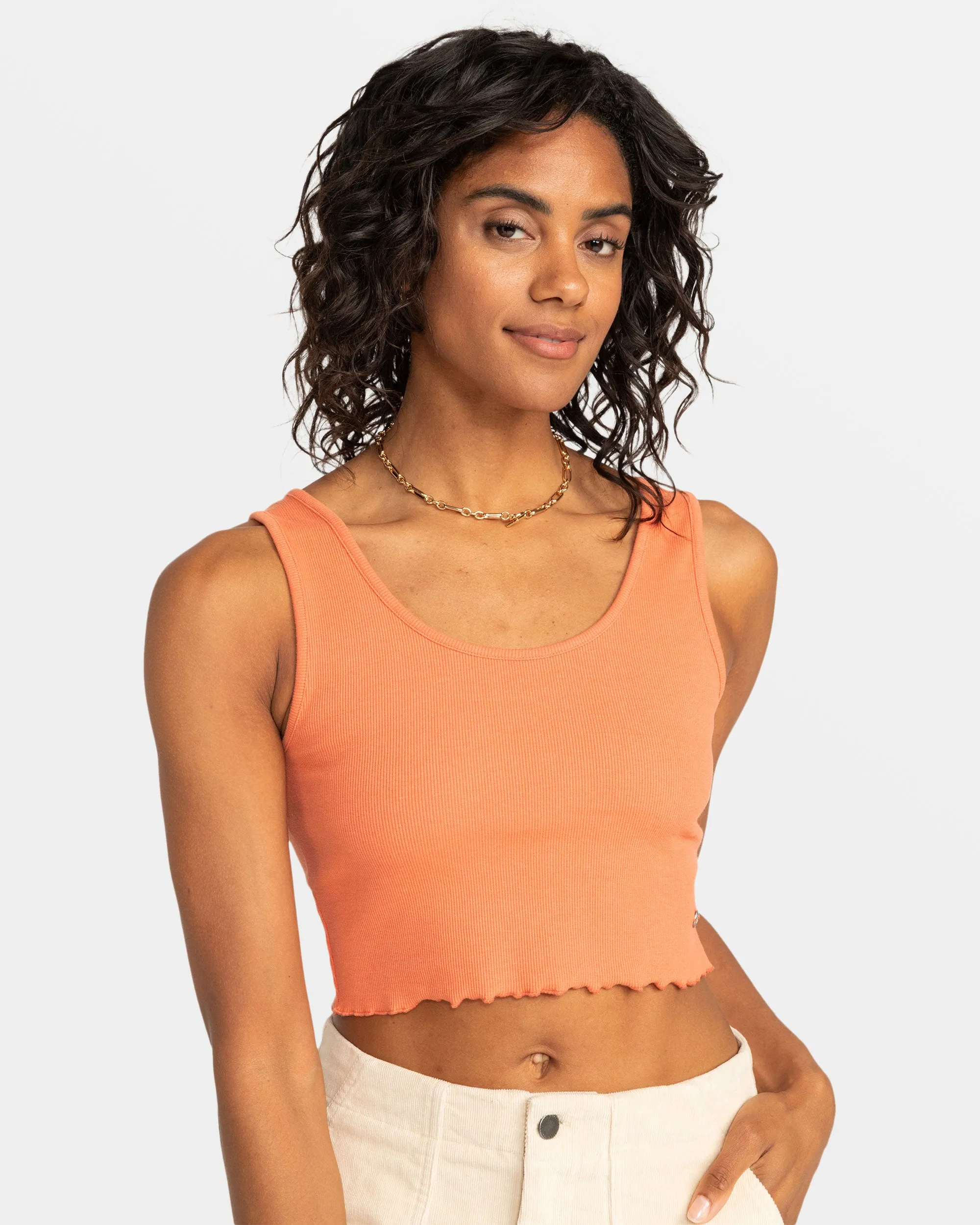 Keep It Wavy Ribbed Tank Top - Apricot Brandy sold by Roxy