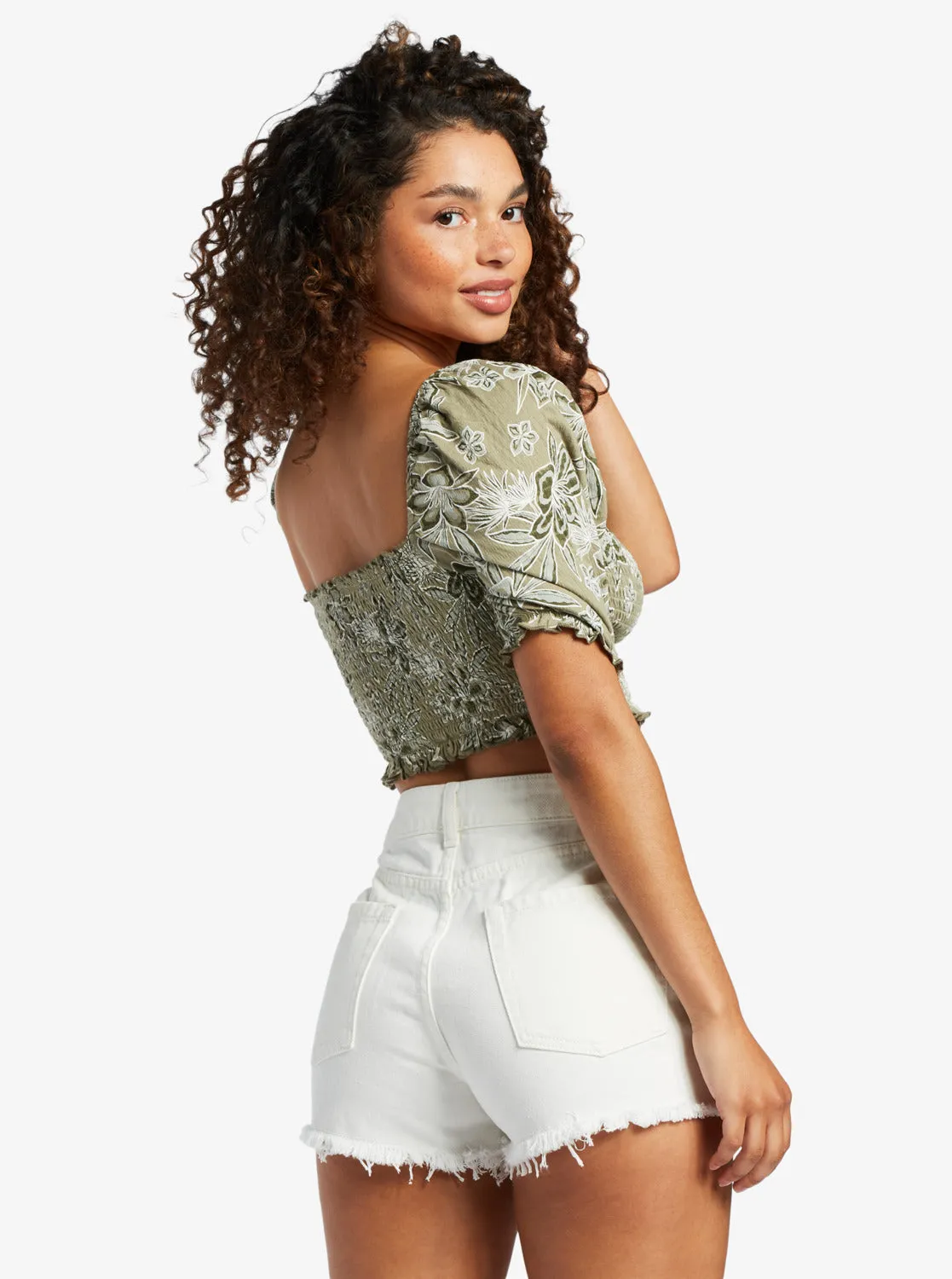 Sunset Walks Puff Sleeve Crop Top - Deep Lichen Wild Oasis sold by Roxy product image thumbnail 5