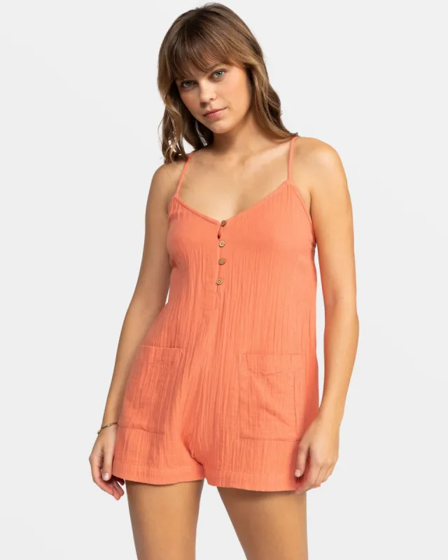 Sunshine Haze V- Neck Romper - Apricot Brandy sold by Roxy