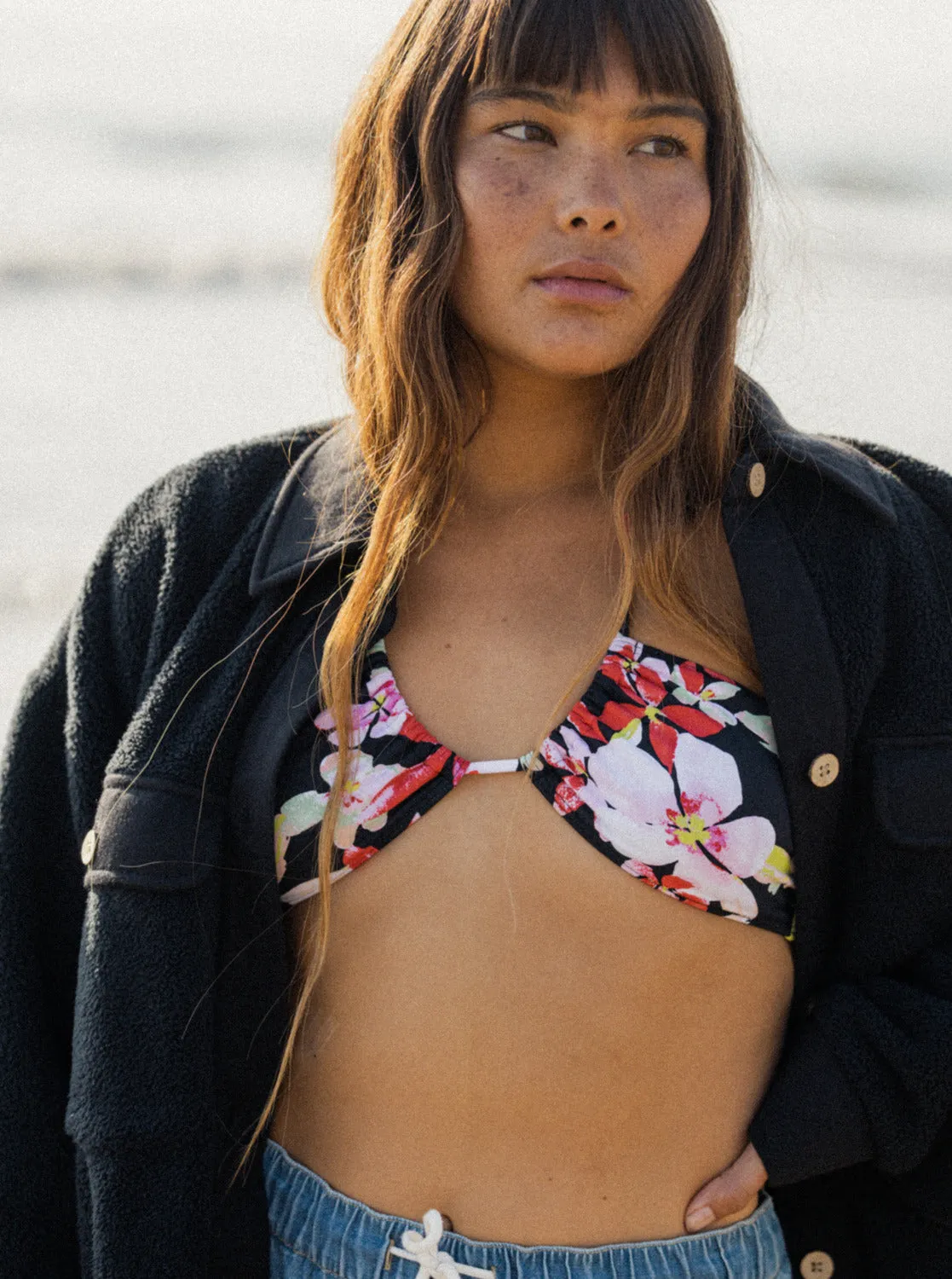 Printed Beach Classics Fashion Triangle Bikini Top - Anthracite New Life sold by Roxy