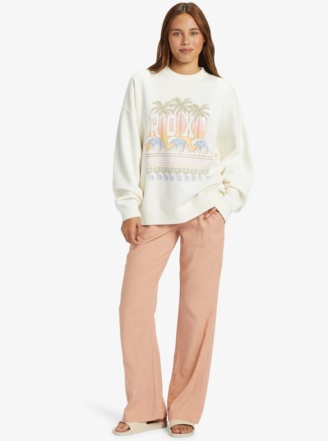 Lineup Oversized Crew Neck Sweatshirt - Egret sold by Roxy product image thumbnail 4