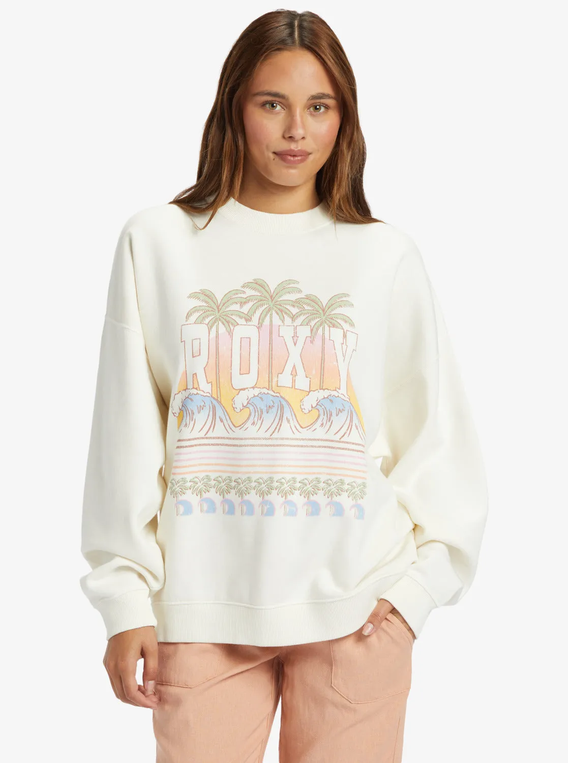 Lineup Oversized Crew Neck Sweatshirt - Egret sold by Roxy