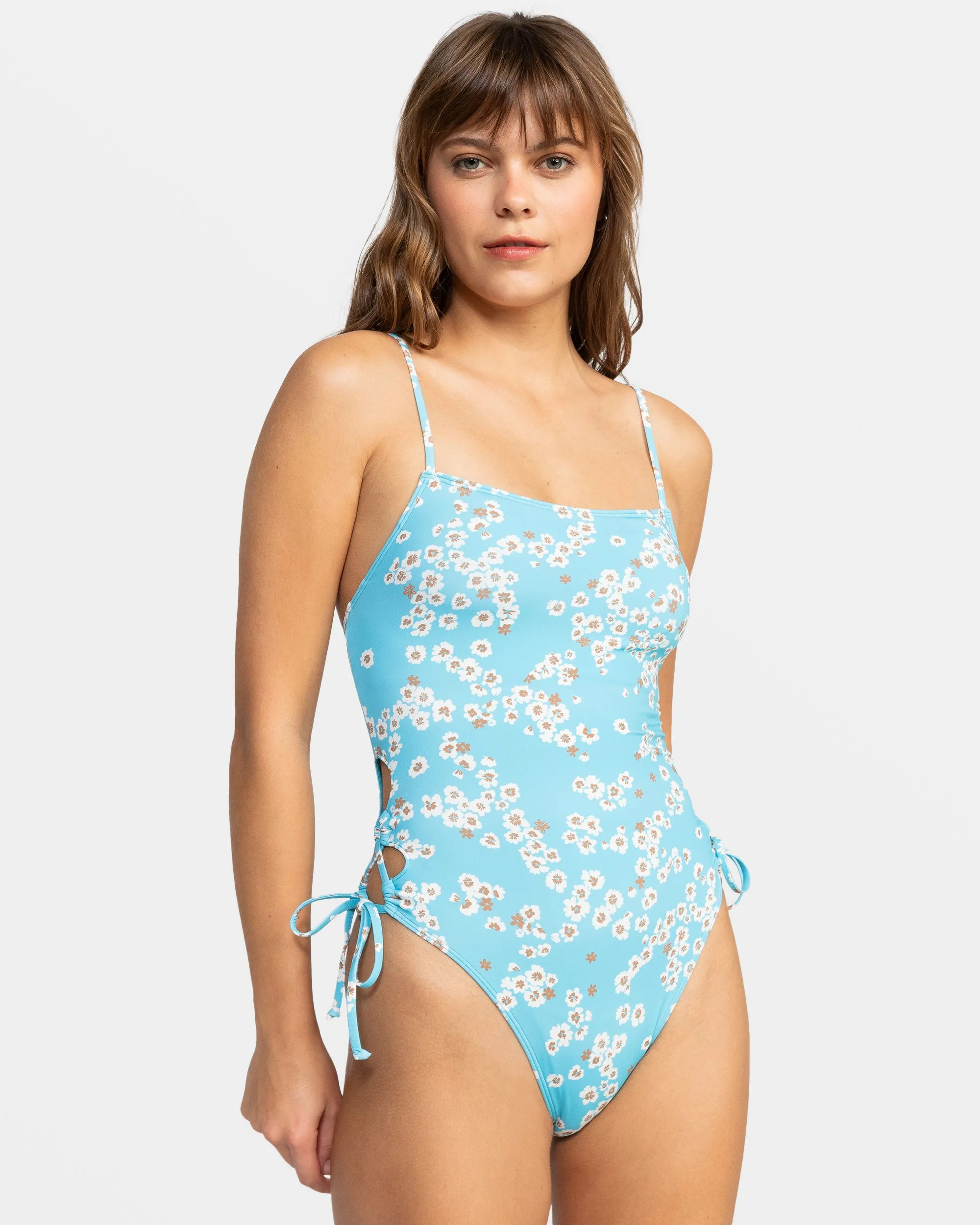 Printed Beach Classics Side Tie One-Piece Swimsuit - Maui Blue Margarita sold by Roxy