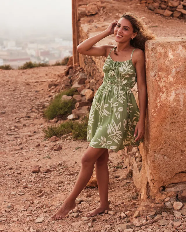 La Vida Mini Dress - Oil Green Leavin sold by Roxy