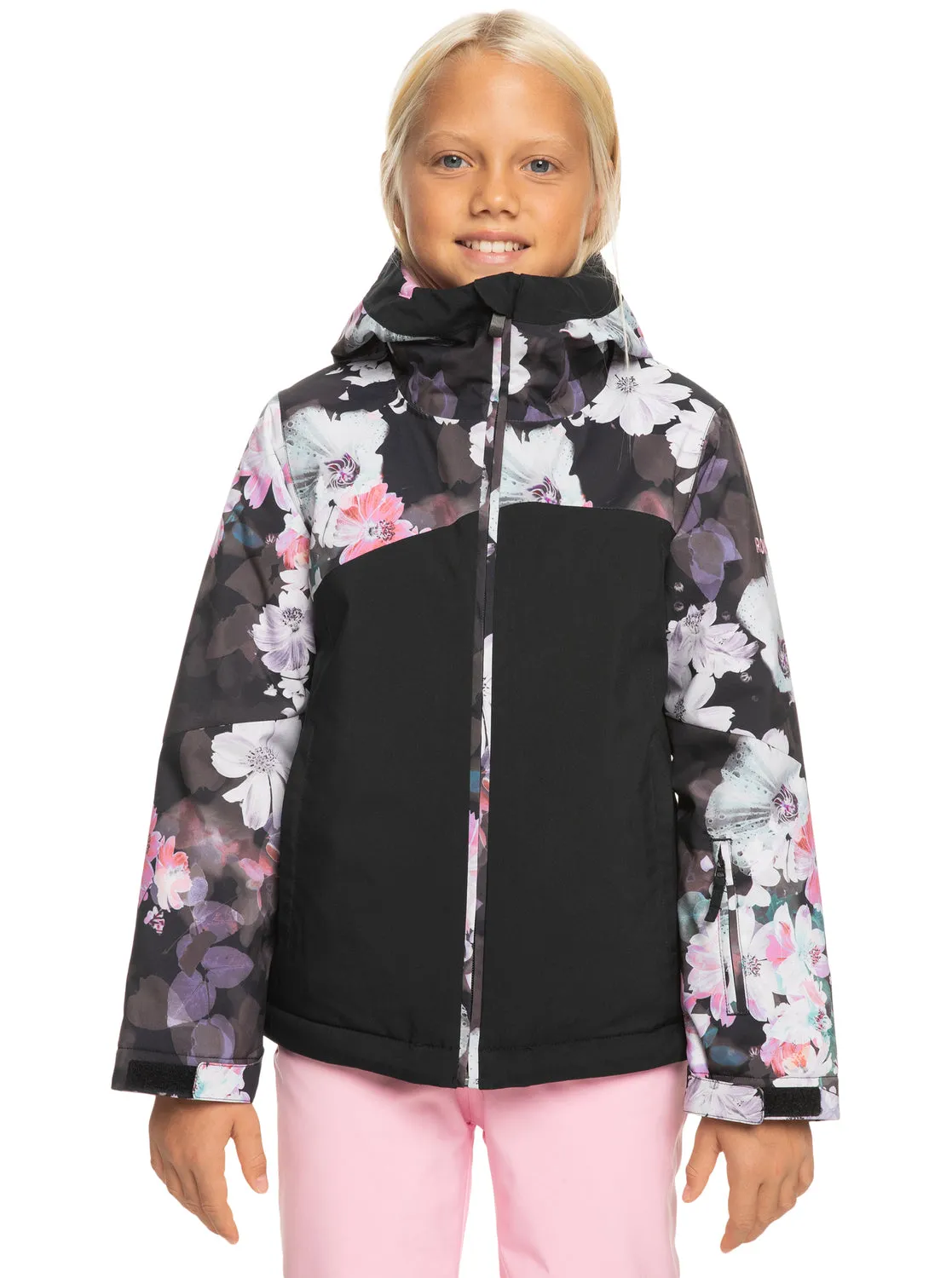 Girls 4-16 Greywood Technical Snow Jacket - True Black Blurry Flower sold by Roxy