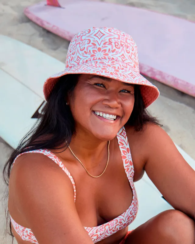 Jasmine Paradise Reversible Bucket Hat - Cloud Dancer Fresco Tile sold by Roxy