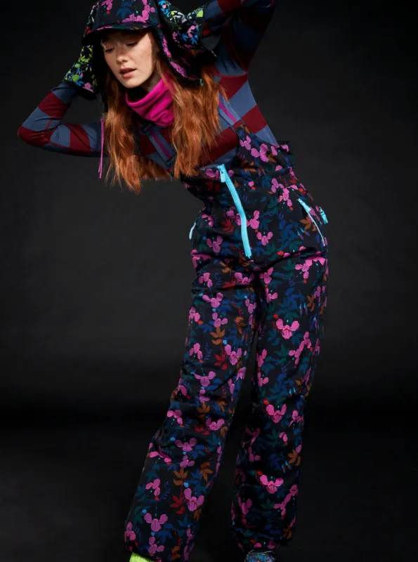 ROWLEY X ROXY Insulated Technical Snow Bib Pants - True Black Darkreds Floral sold by Roxy