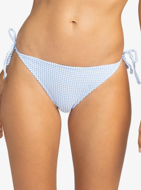 Gingham Tie-Side Cheeky Bikini Bottoms - Bel Air Blue Minivich sold by Roxy