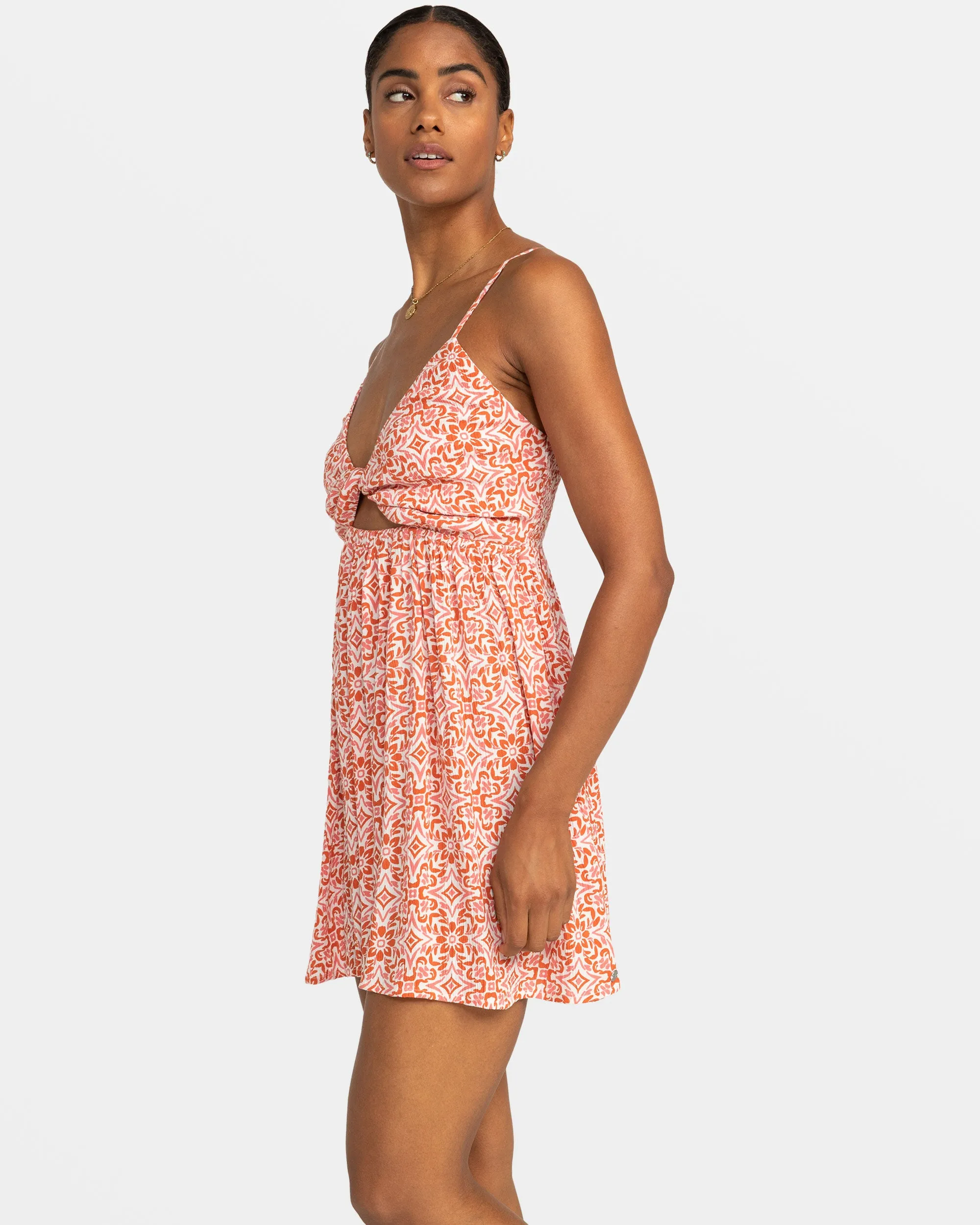 Evening Glow Front Twist Mini Dress - Cloud Dancer Fresco Tile sold by Roxy product image thumbnail 4