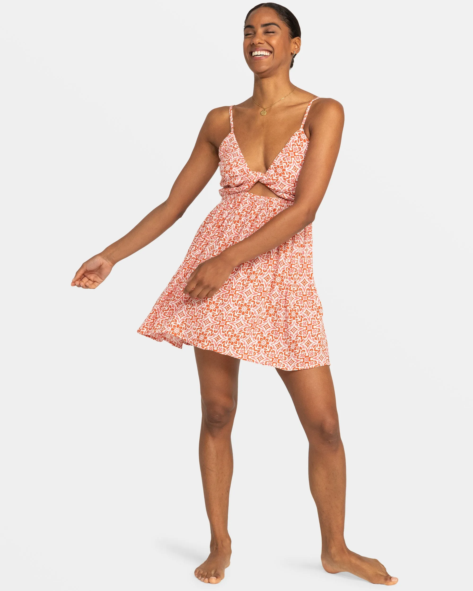 Evening Glow Front Twist Mini Dress - Cloud Dancer Fresco Tile sold by Roxy product image thumbnail 3
